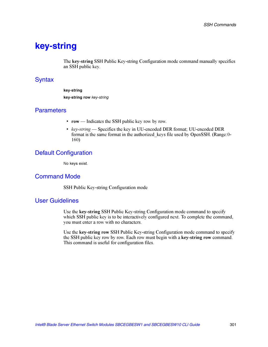 Intel SBCEGBESW10 CLI manual Key-string 