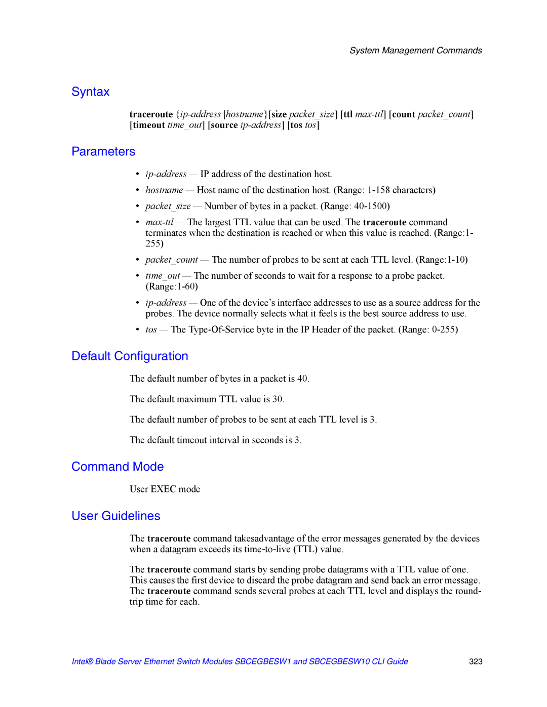 Intel SBCEGBESW10 CLI manual Syntax 