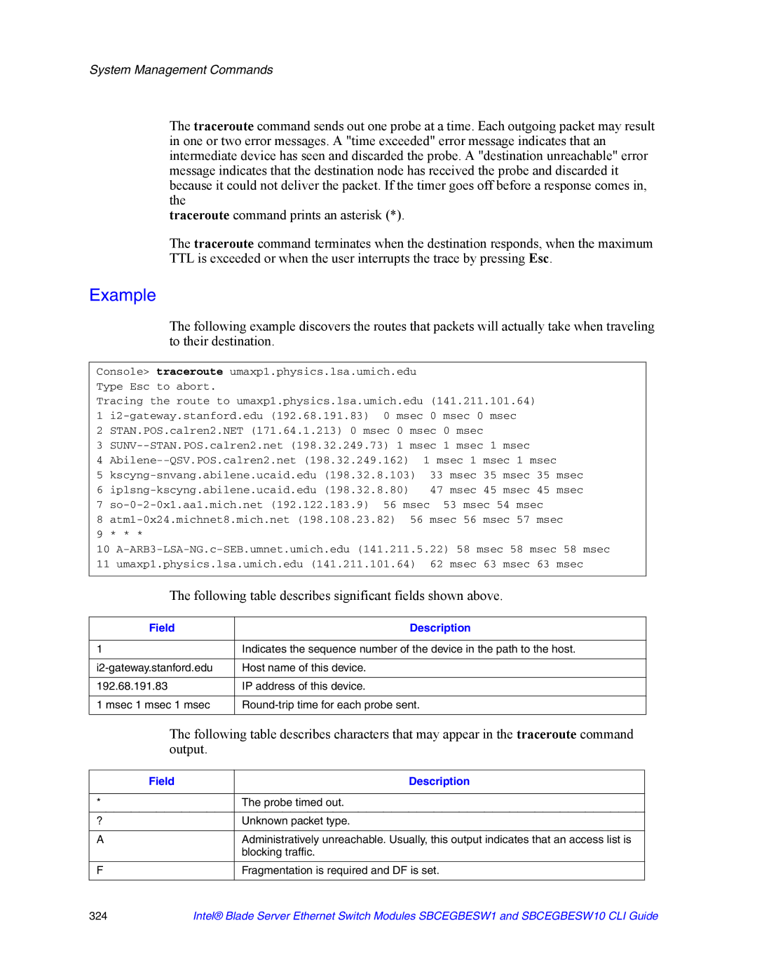 Intel SBCEGBESW10 CLI manual Probe timed out 