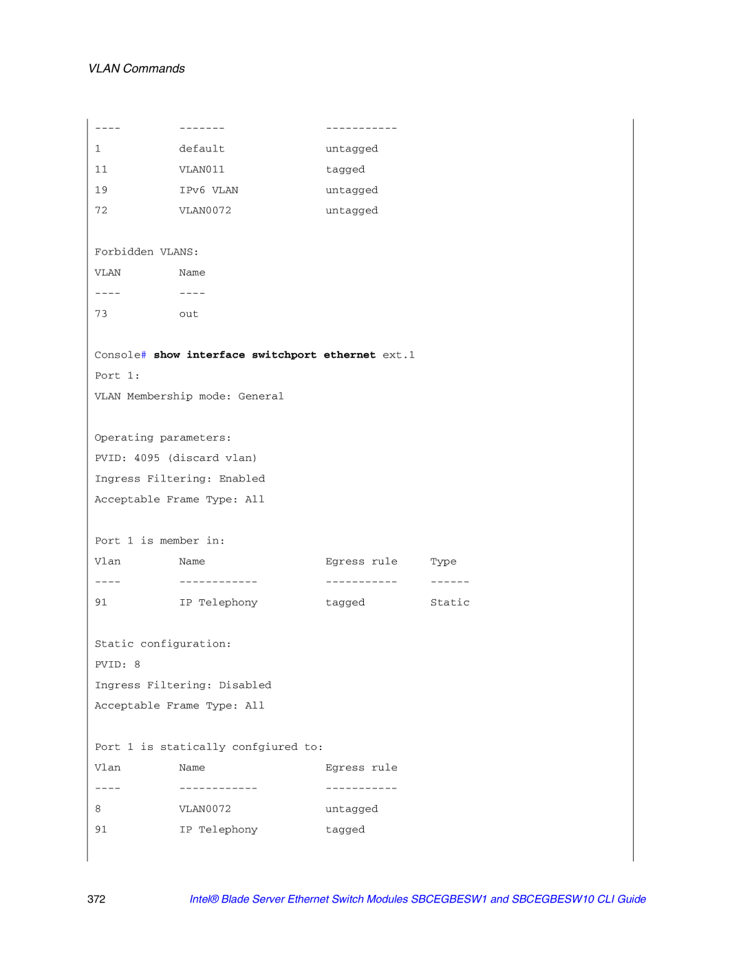 Intel SBCEGBESW10 CLI manual Pvid 