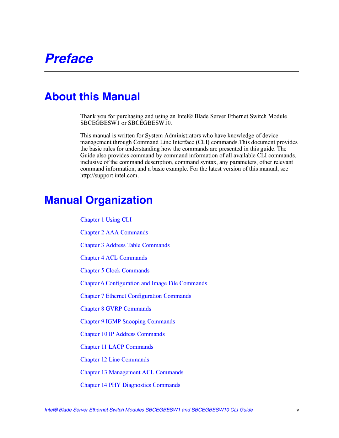 Intel SBCEGBESW10 CLI manual About this Manual, Manual Organization 