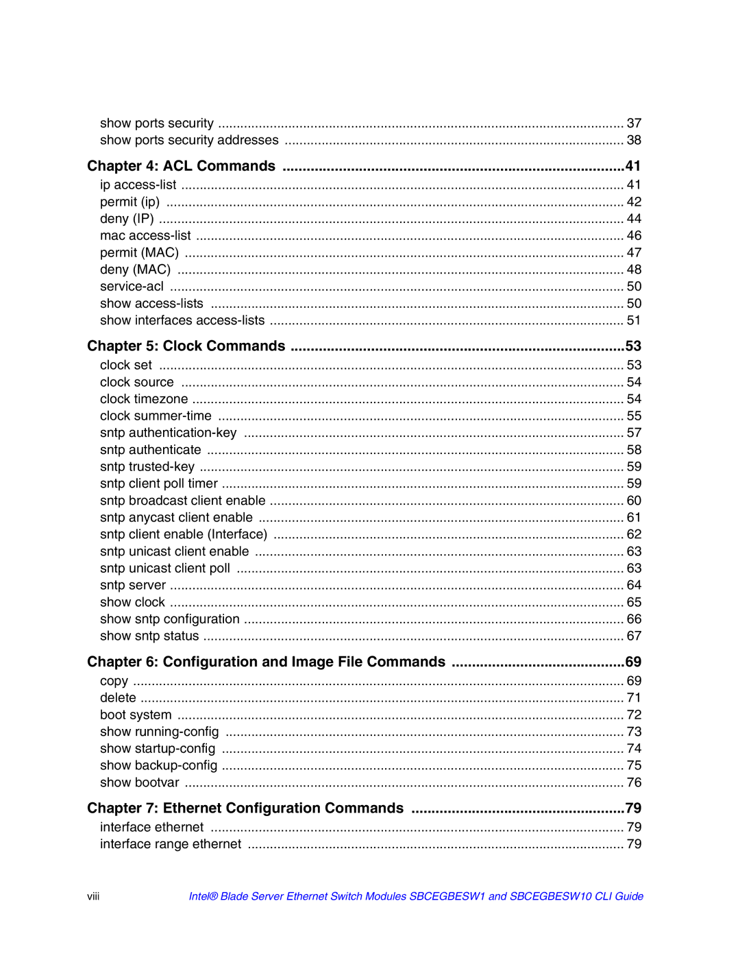 Intel SBCEGBESW10 CLI manual ACL Commands 