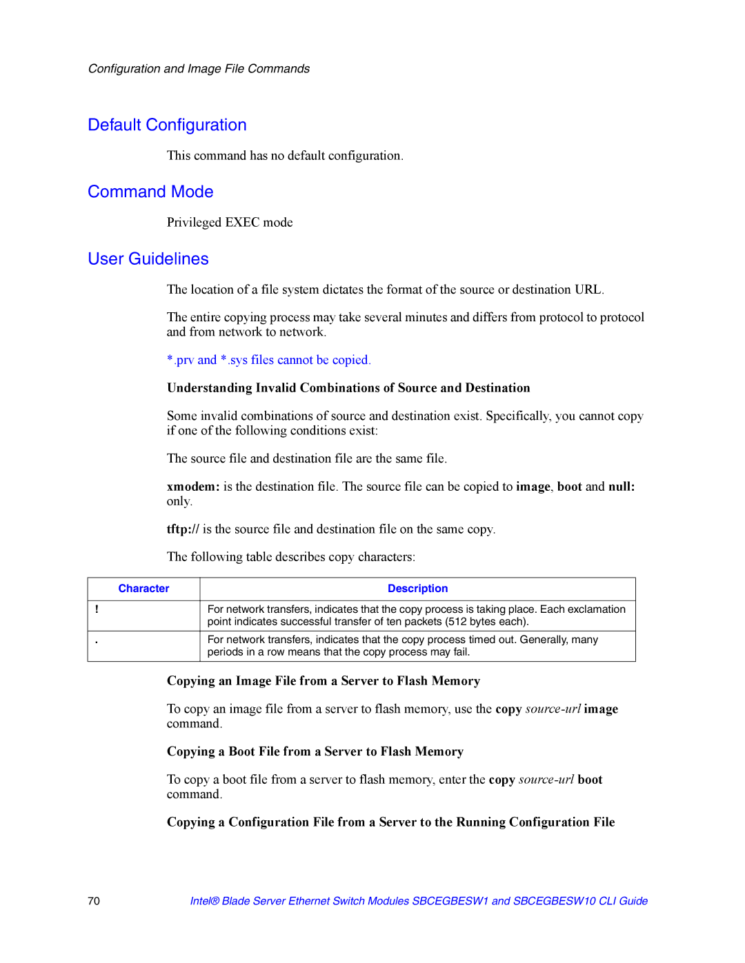 Intel SBCEGBESW1 Copying an Image File from a Server to Flash Memory, Copying a Boot File from a Server to Flash Memory 