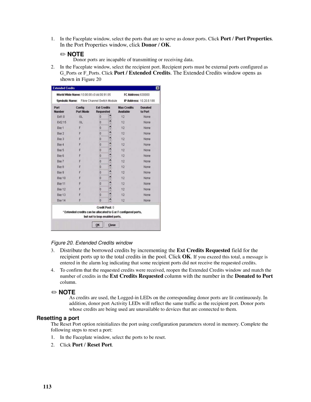 Intel SBCEFCSW, SBFCM manual Resetting a port, Click Port / Reset Port 113 