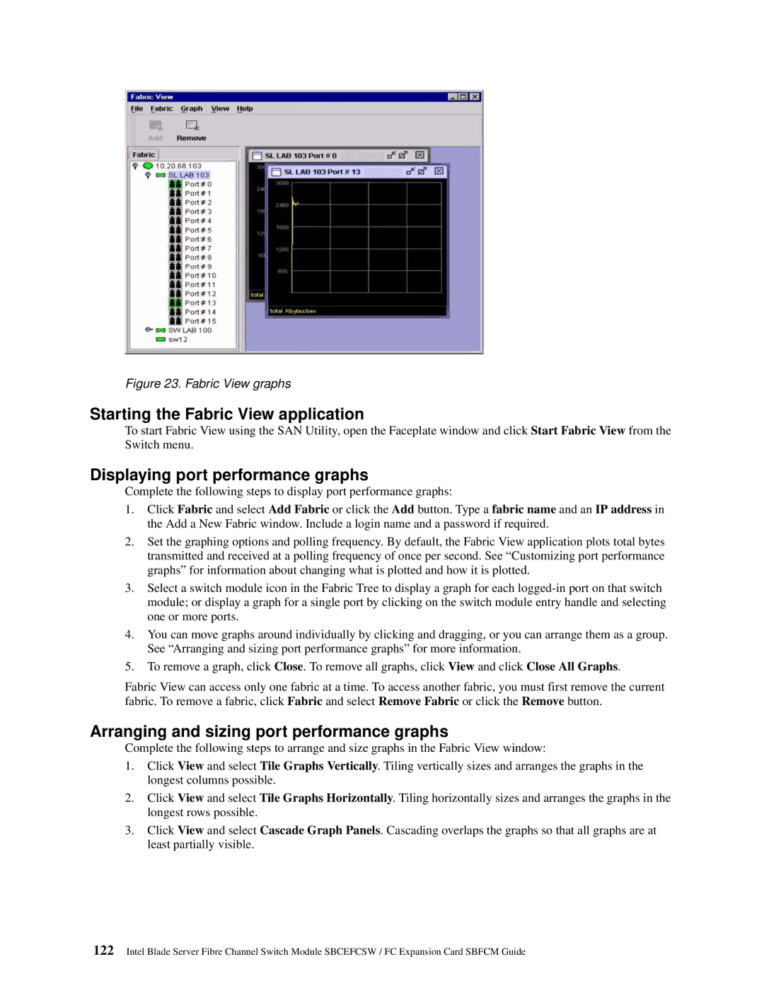 Intel SBFCM, SBCEFCSW manual Starting the Fabric View application, Displaying port performance graphs 