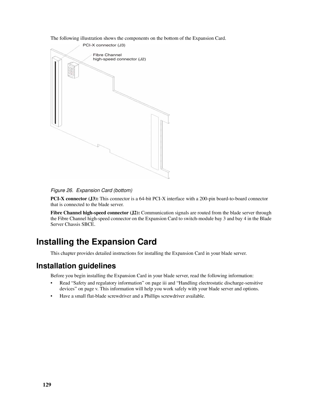 Intel SBCEFCSW, SBFCM manual Installing the Expansion Card, Installation guidelines, 129 