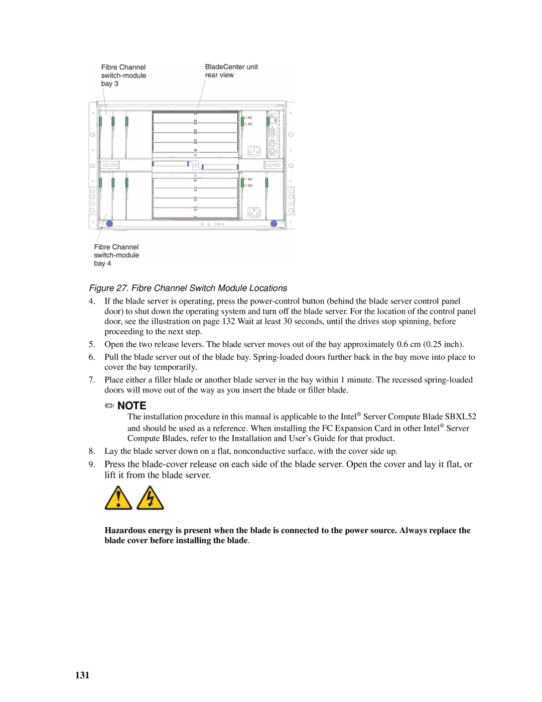 Intel SBCEFCSW, SBFCM manual 131, Fibre Channel Switch Module Locations 