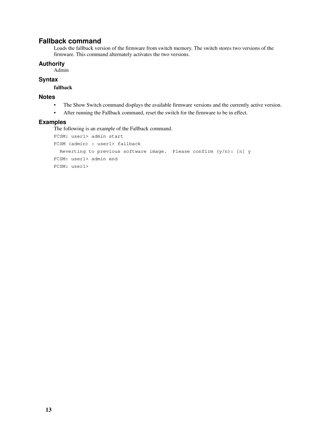 Intel SBCEFCSW, SBFCM manual Following is an example of the Fallback command 