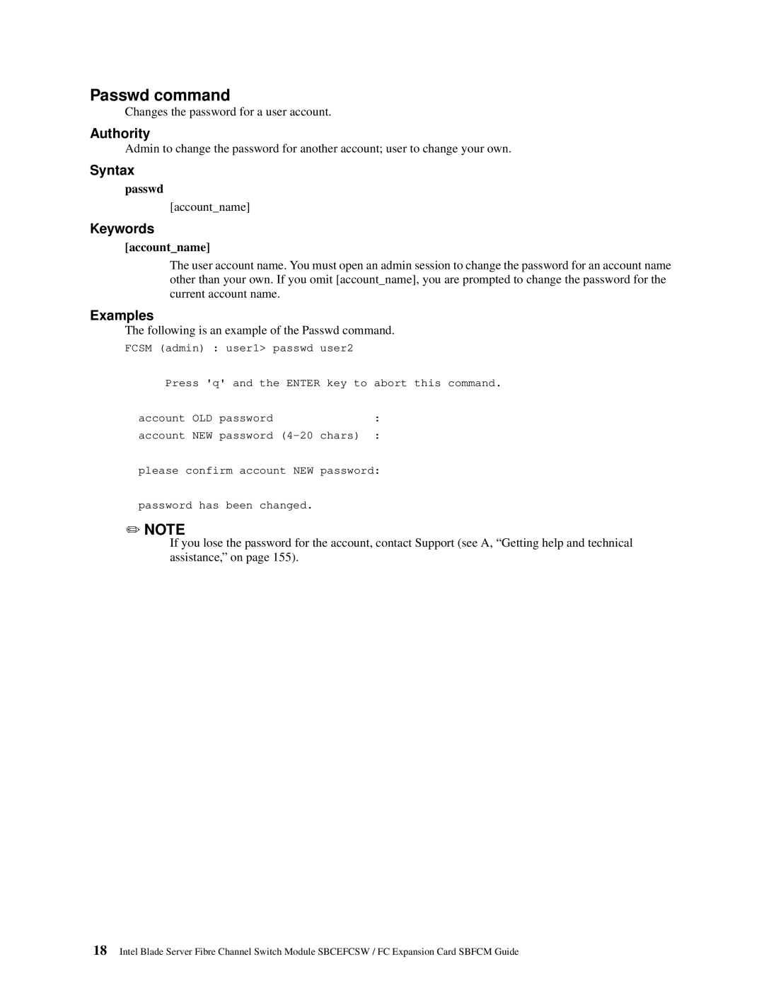 Intel SBFCM, SBCEFCSW manual Passwd command, Accountname 