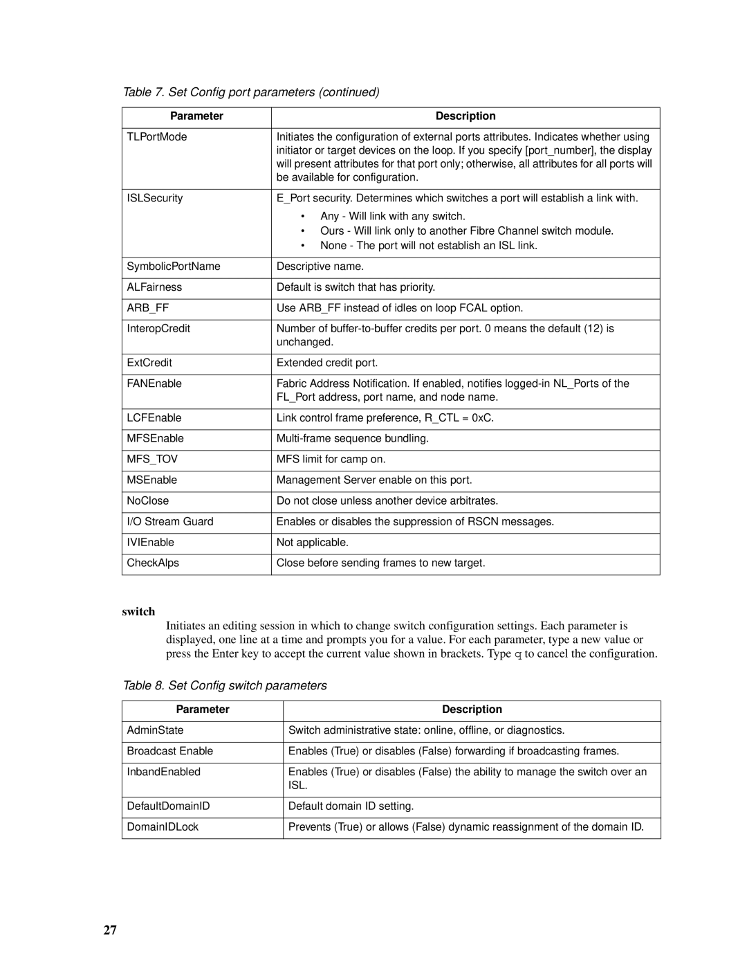 Intel SBCEFCSW, SBFCM manual Set Config switch parameters, Isl 