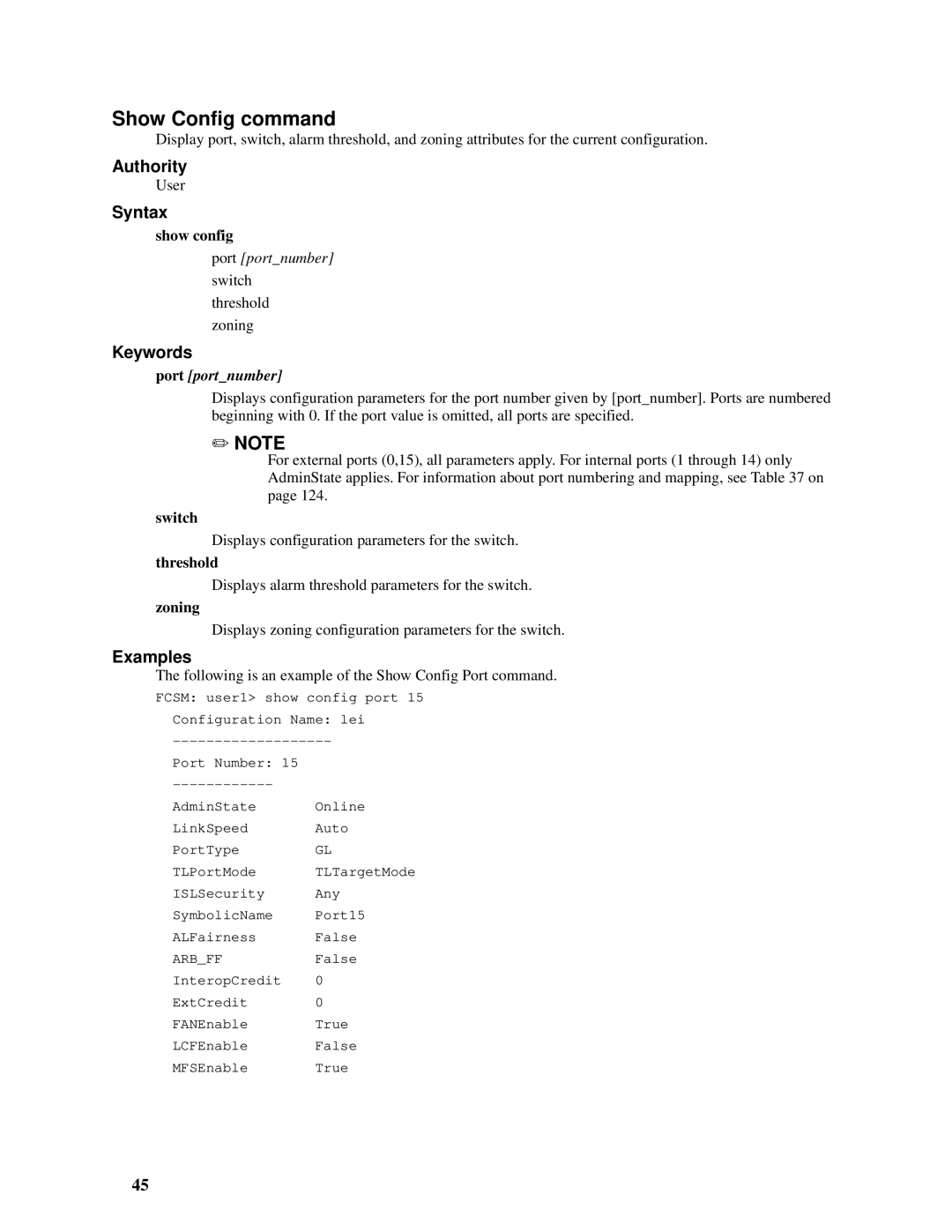 Intel SBCEFCSW, SBFCM manual Show Config command, Show config 