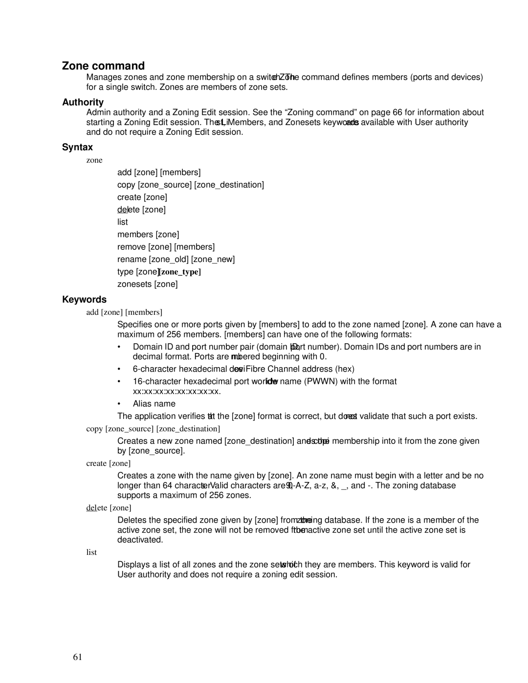 Intel SBCEFCSW, SBFCM manual Zone command 