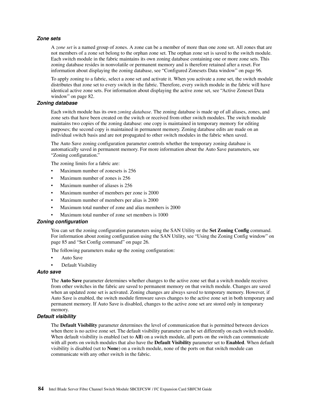 Intel SBFCM, SBCEFCSW manual Zone sets 