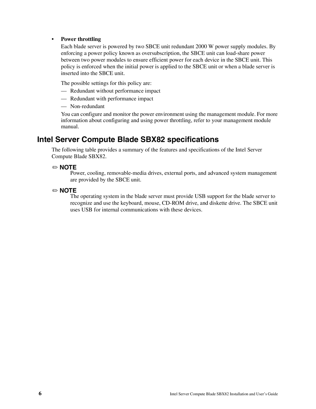 Intel manual Intel Server Compute Blade SBX82 specifications, Power throttling 