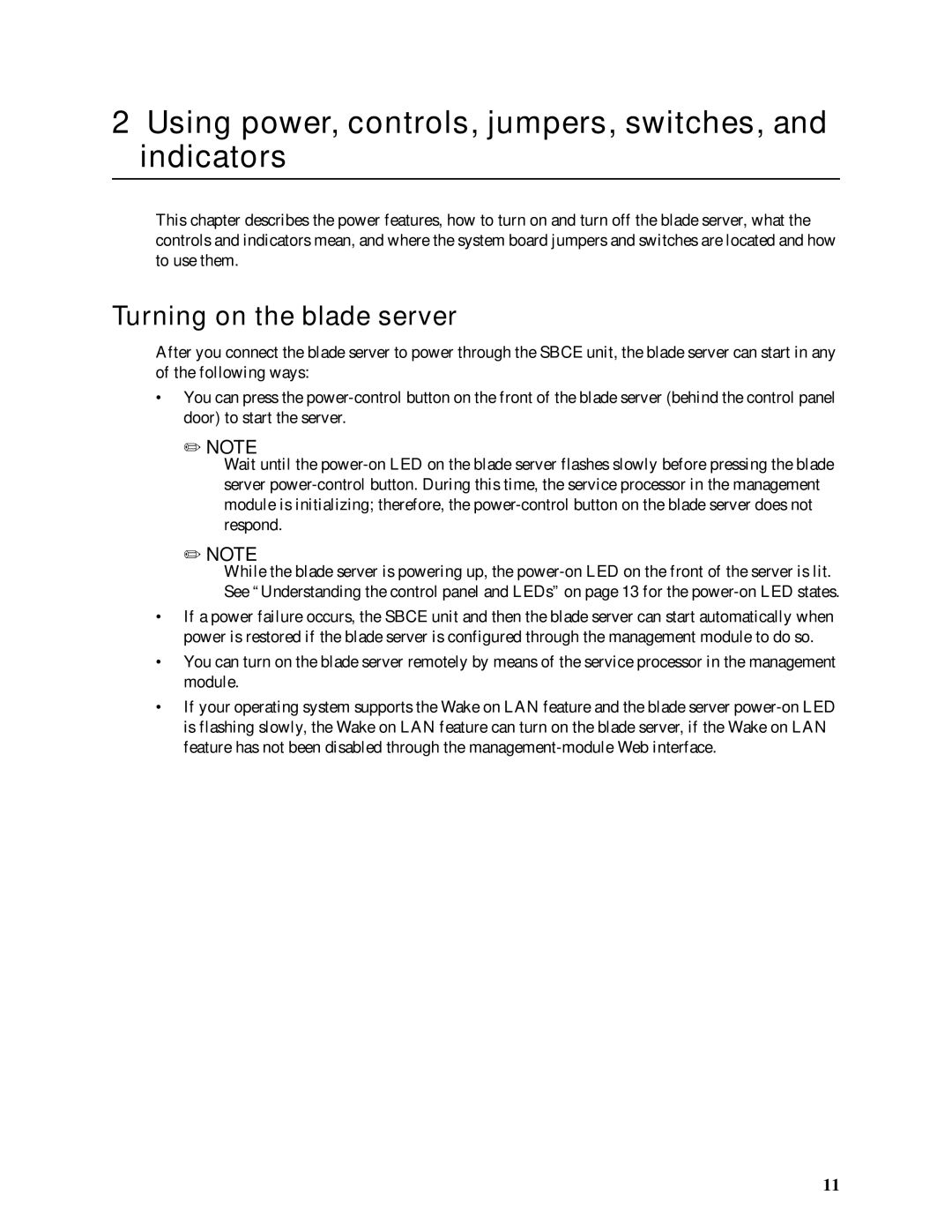 Intel SBX82 manual Using power, controls, jumpers, switches, and indicators, Turning on the blade server 