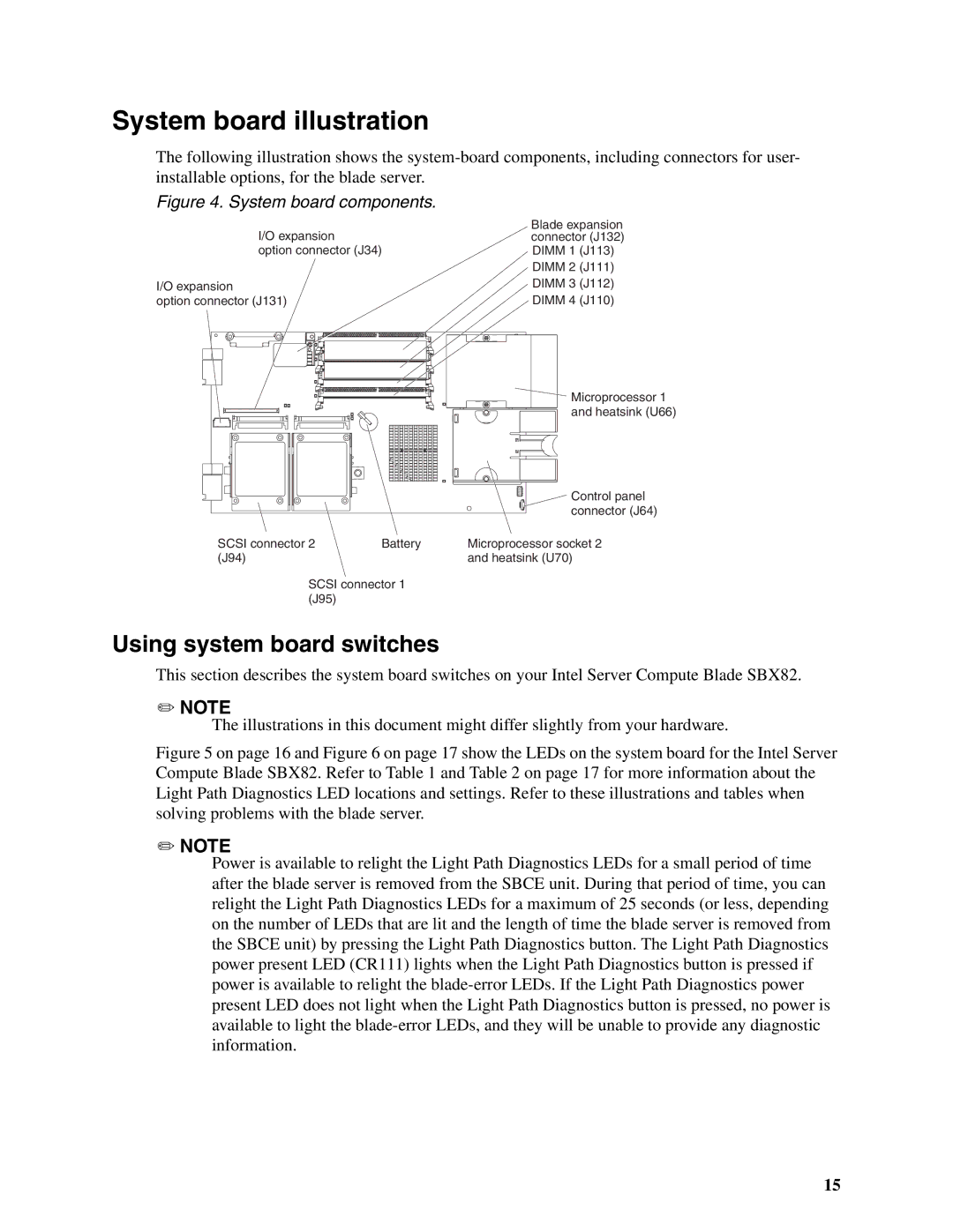 Intel SBX82 manual System board illustration, Using system board switches 