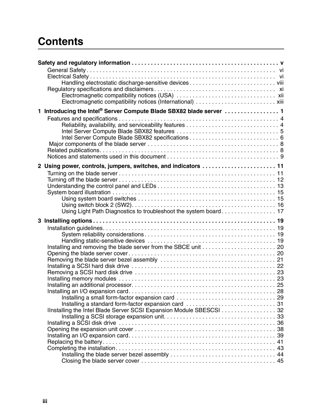 Intel SBX82 manual Contents 