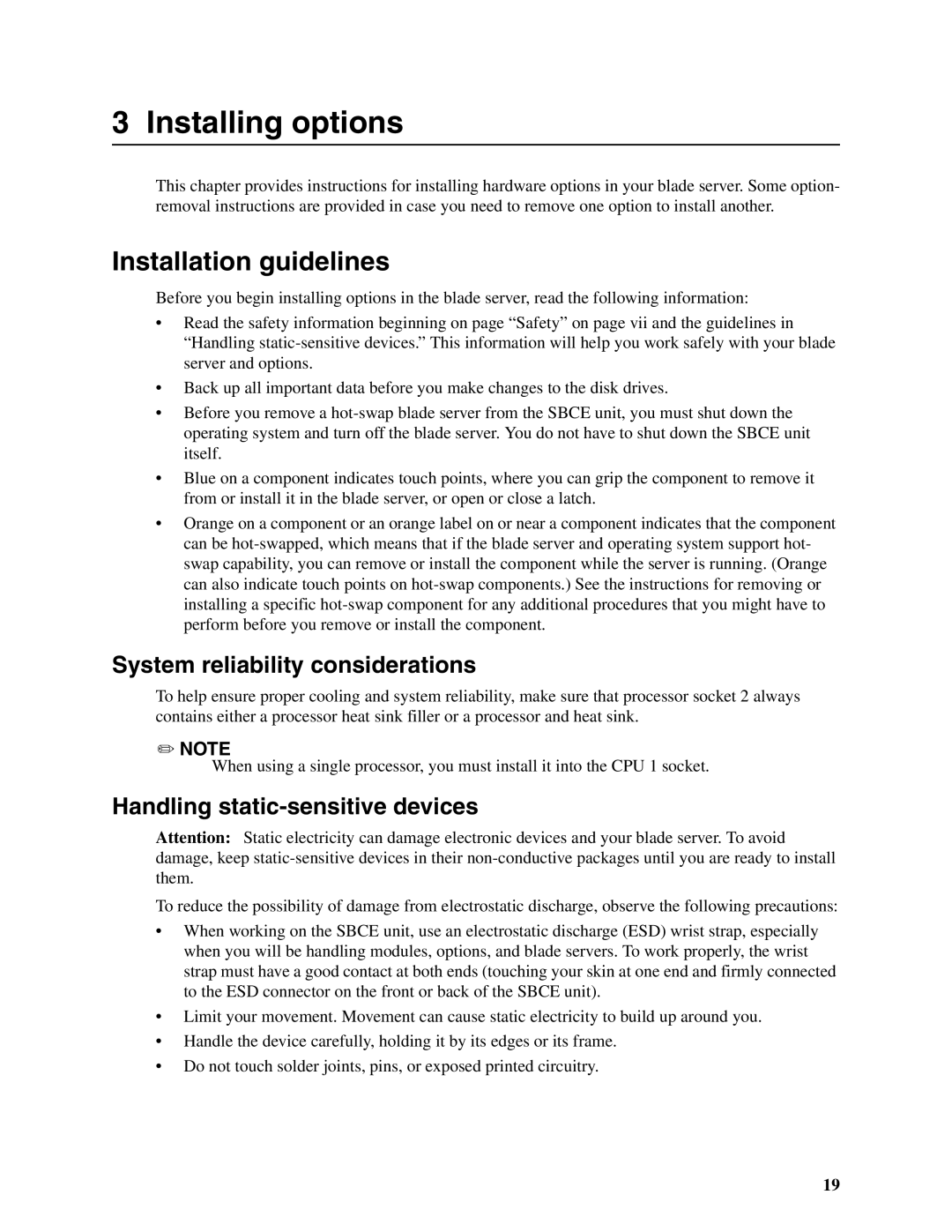 Intel SBX82 manual Installation guidelines, System reliability considerations, Handling static-sensitive devices 