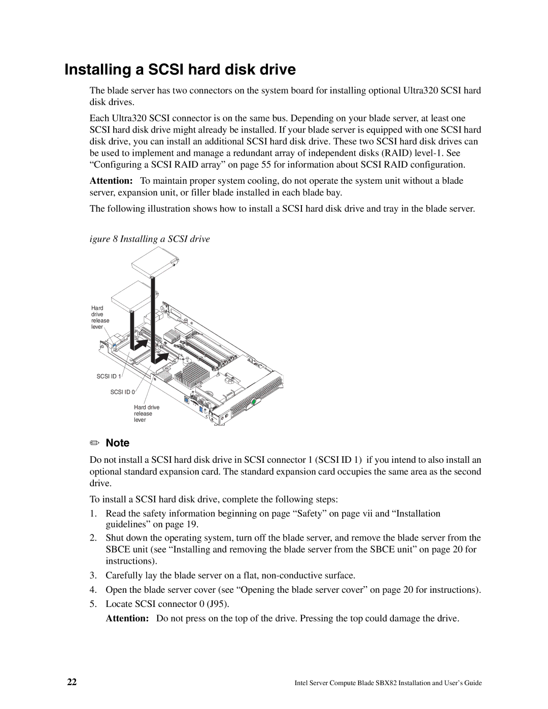 Intel SBX82 manual Installing a Scsi hard disk drive, Installing a Scsi drive 