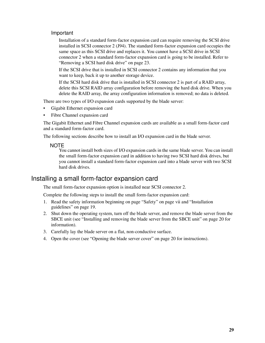 Intel SBX82 manual Installing a small form-factor expansion card 