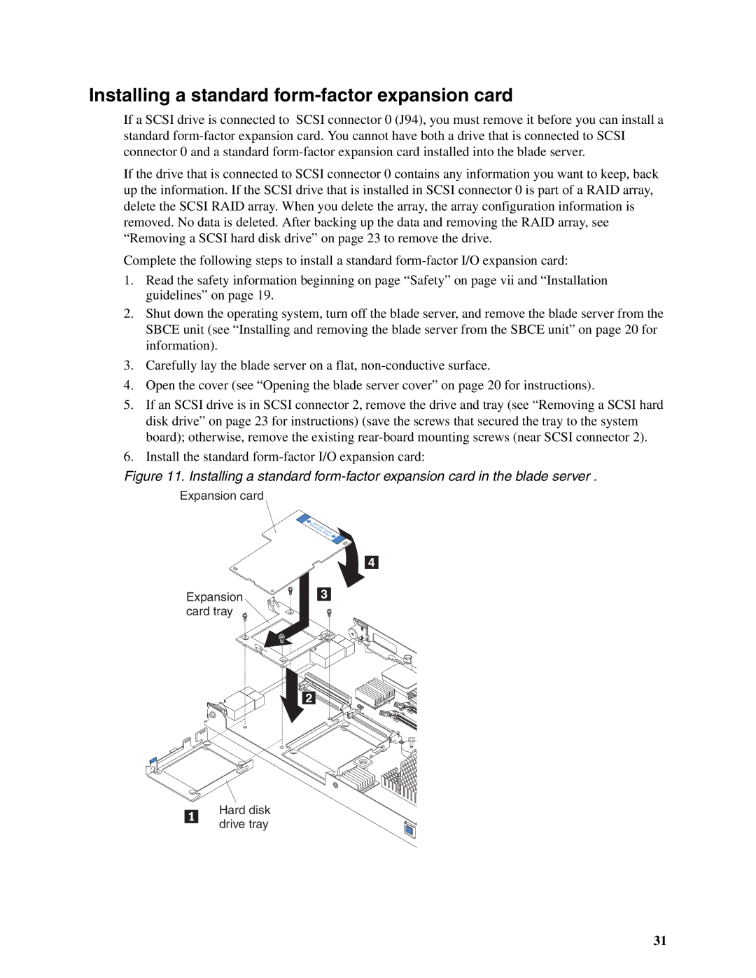 Intel SBX82 manual Installing a standard form-factor expansion card 