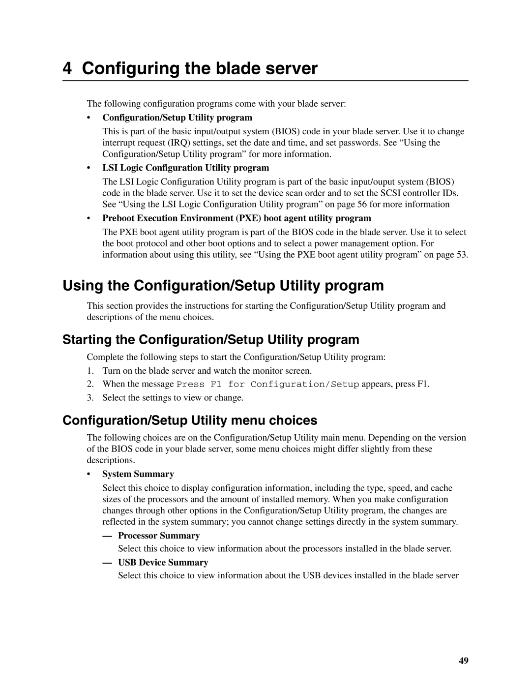 Intel SBX82 manual Using the Configuration/Setup Utility program, Starting the Configuration/Setup Utility program 