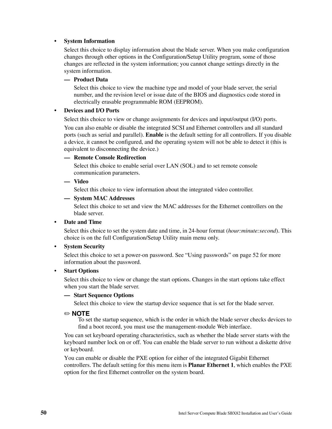 Intel SBX82 System Information, Product Data, Devices and I/O Ports, Remote Console Redirection, Video, Date and Time 