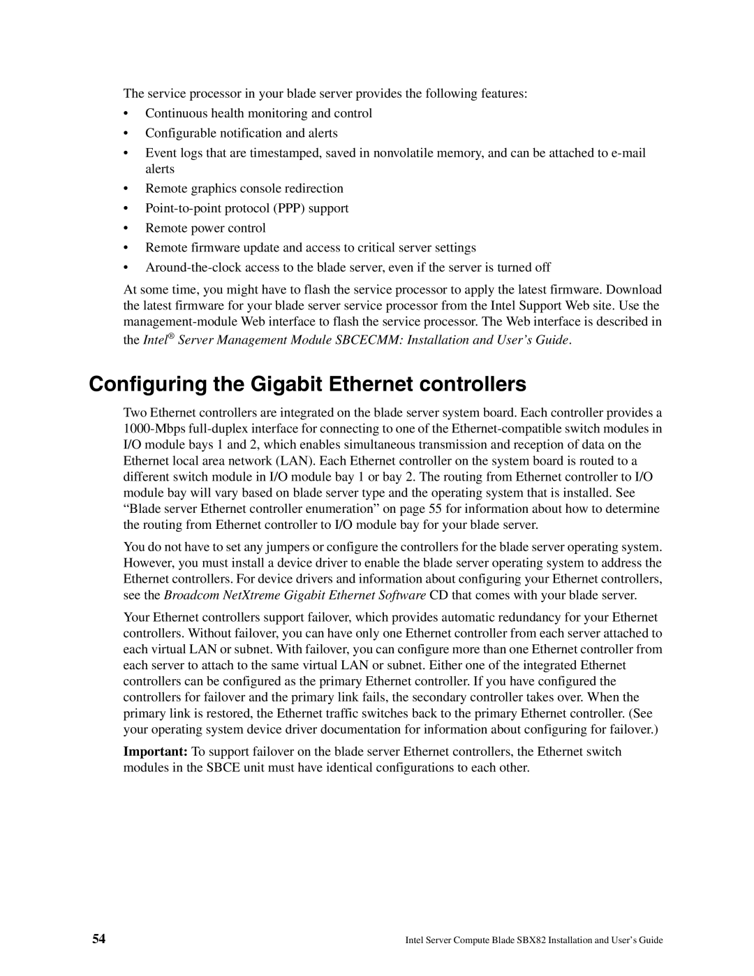 Intel SBX82 manual Configuring the Gigabit Ethernet controllers 