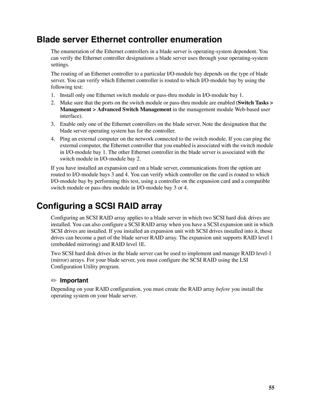 Intel SBX82 manual Blade server Ethernet controller enumeration, Configuring a Scsi RAID array 