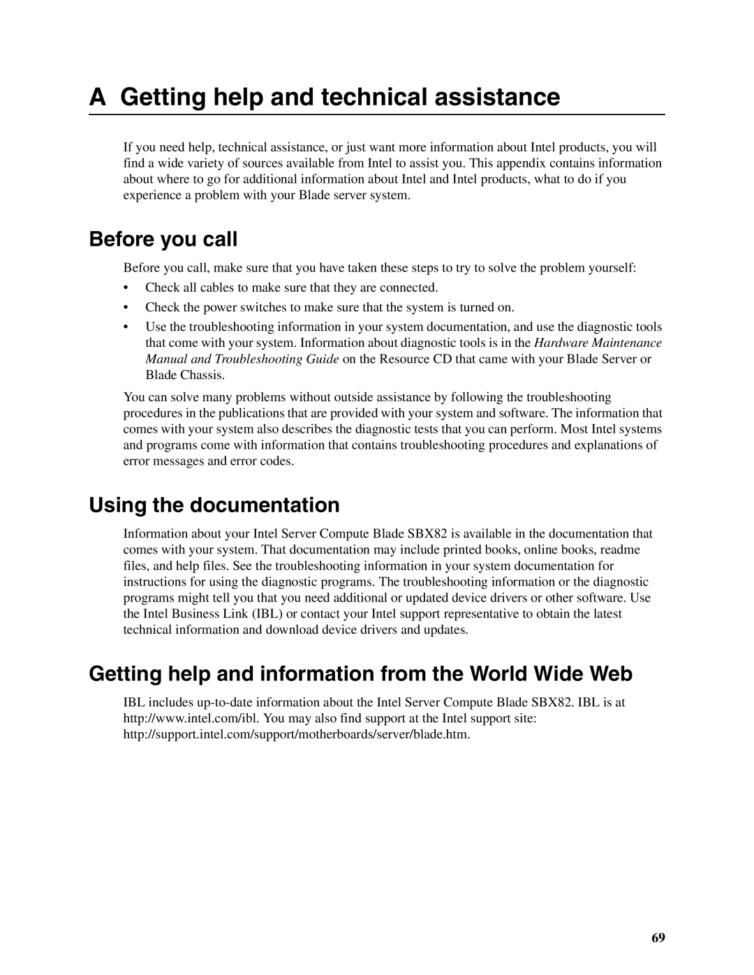 Intel SBX82 manual Before you call, Using the documentation, Getting help and information from the World Wide Web 