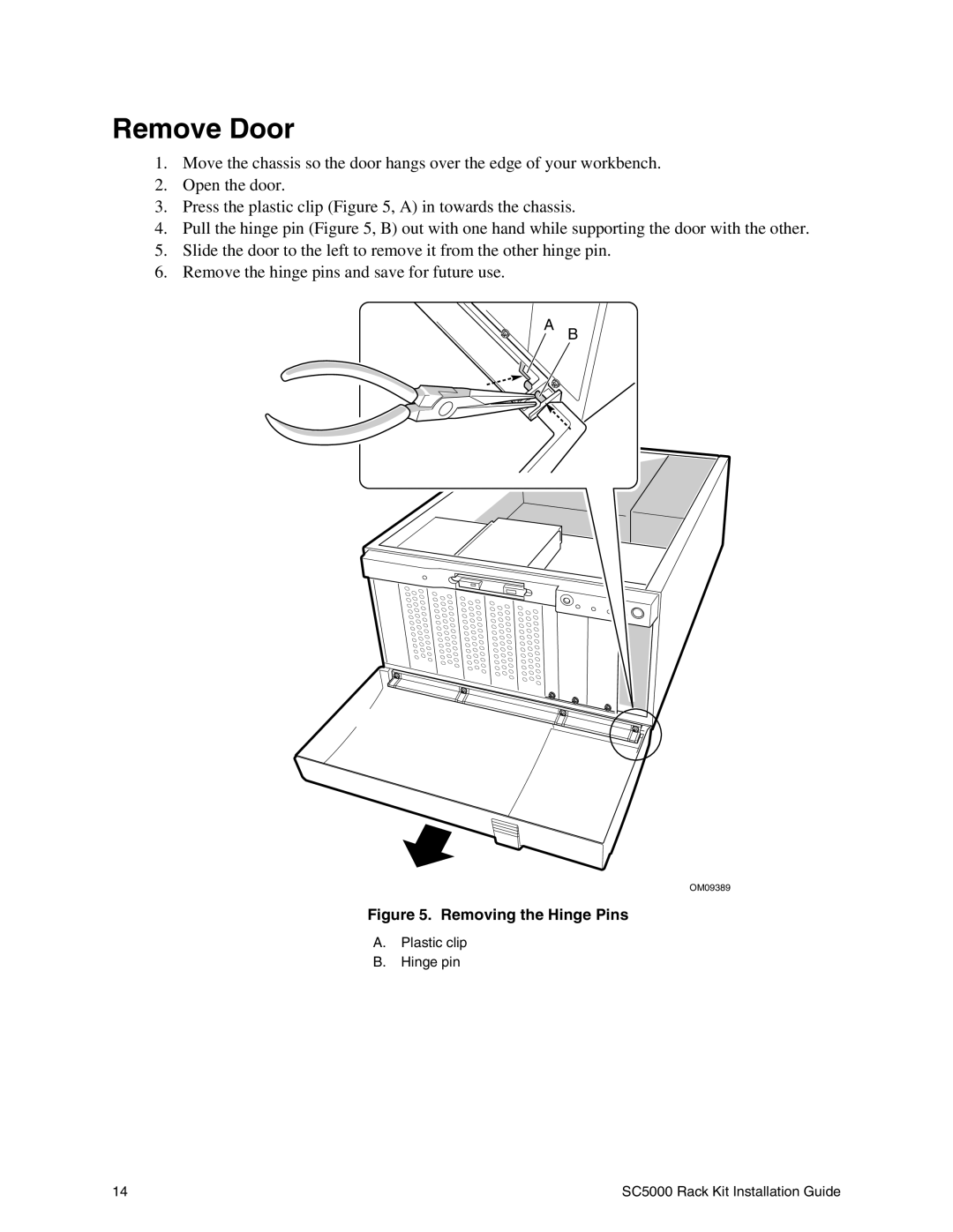 Intel SC5000 manual Remove Door, Removing the Hinge Pins 