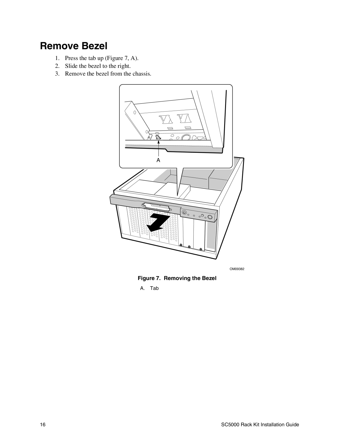 Intel SC5000 manual Remove Bezel, Removing the Bezel 
