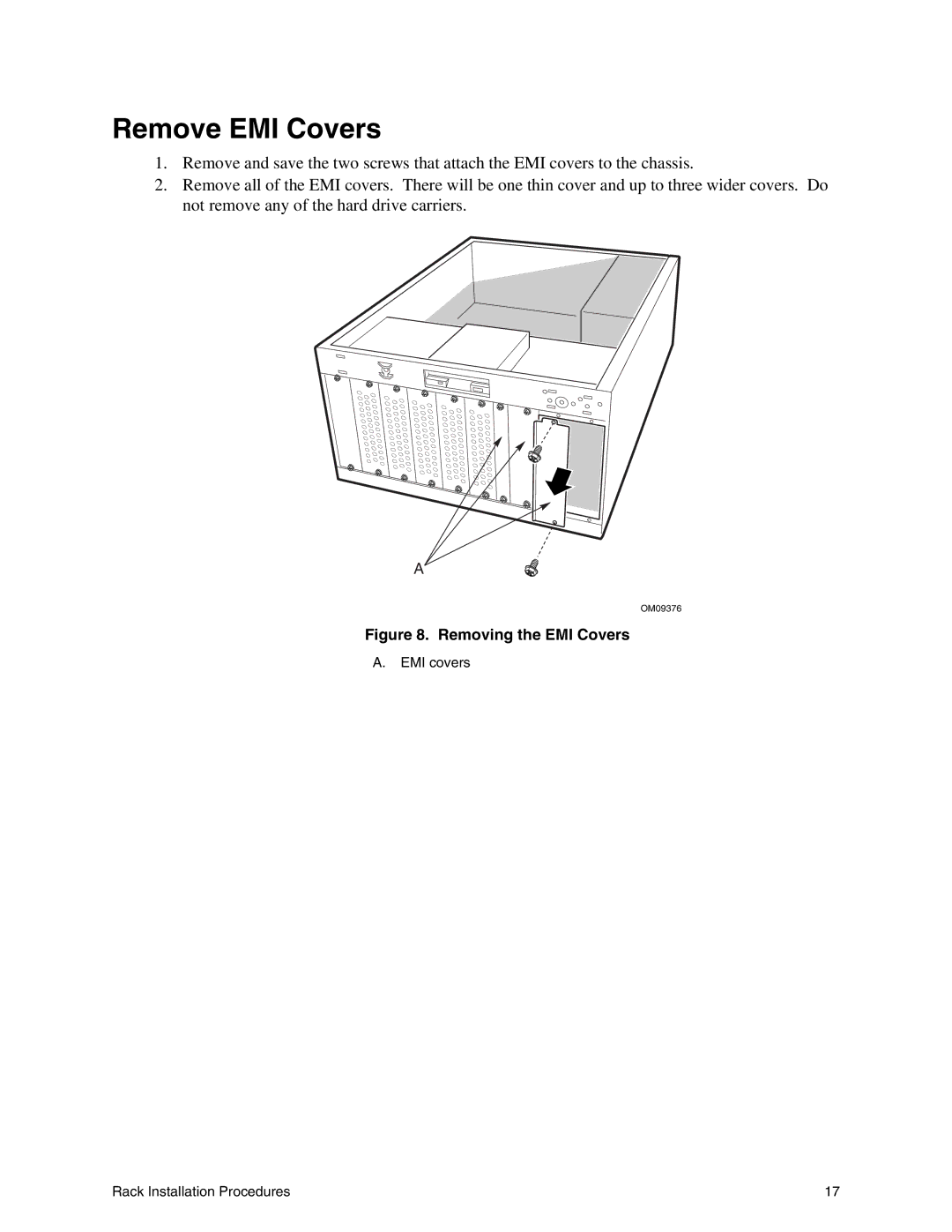 Intel SC5000 manual Remove EMI Covers, Removing the EMI Covers 