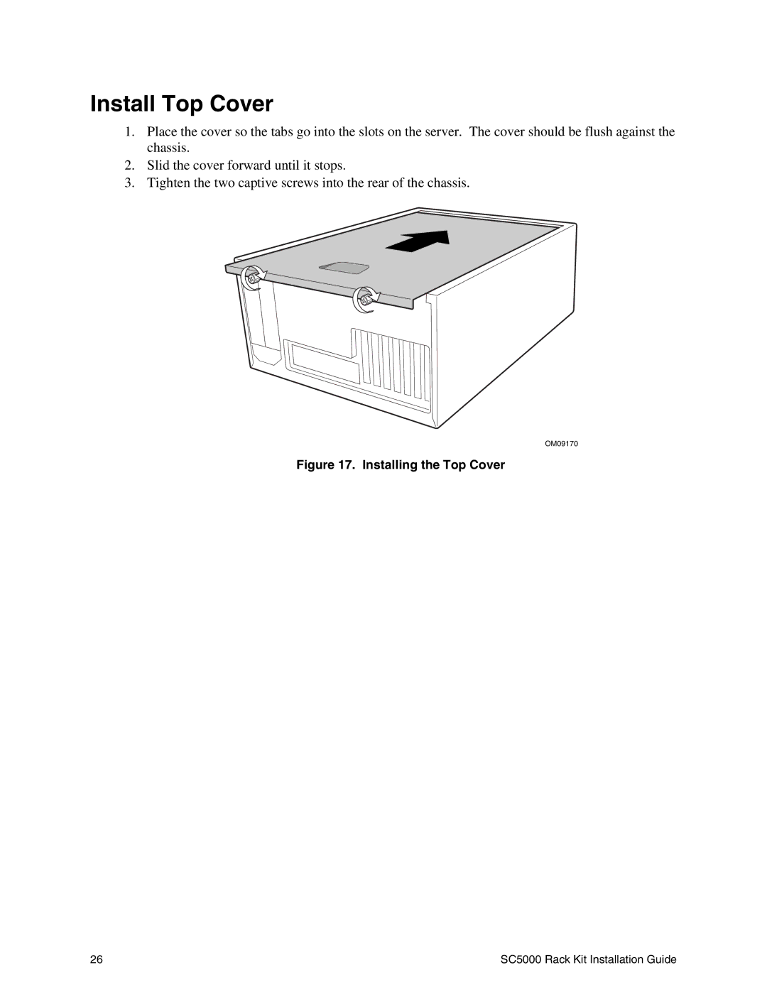 Intel SC5000 manual Install Top Cover, Installing the Top Cover 