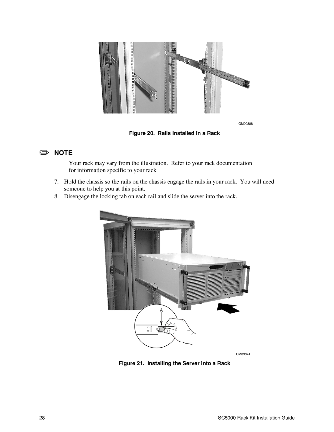 Intel SC5000 manual Rails Installed in a Rack 