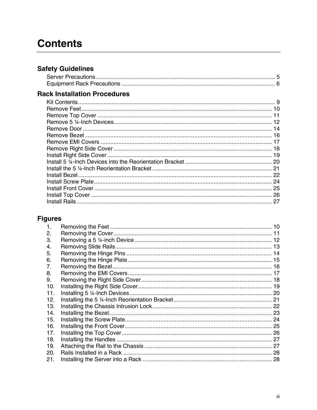 Intel SC5000 manual Contents 