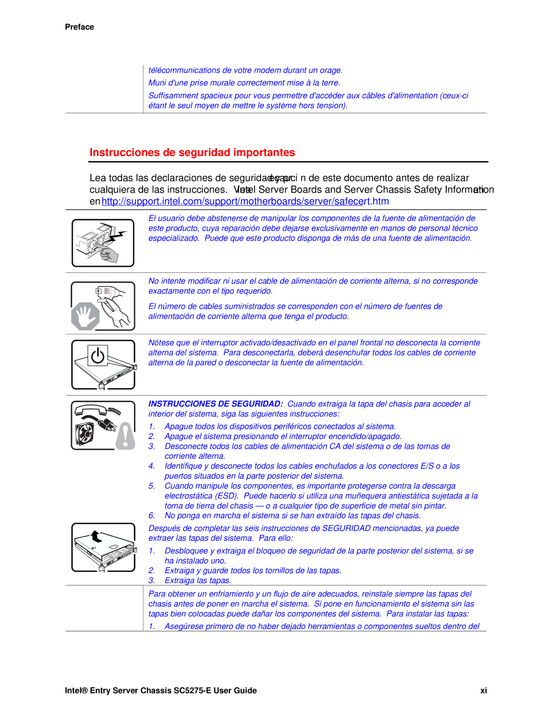 Intel C50277-001, SC5275-E manual Instrucciones de seguridad importantes 