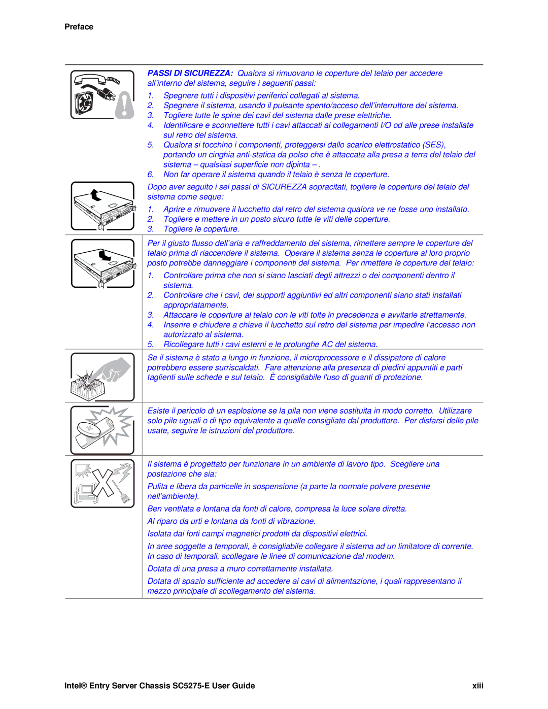 Intel C50277-001 manual Intel Entry Server Chassi s SC5275-E User Guide Xiii 