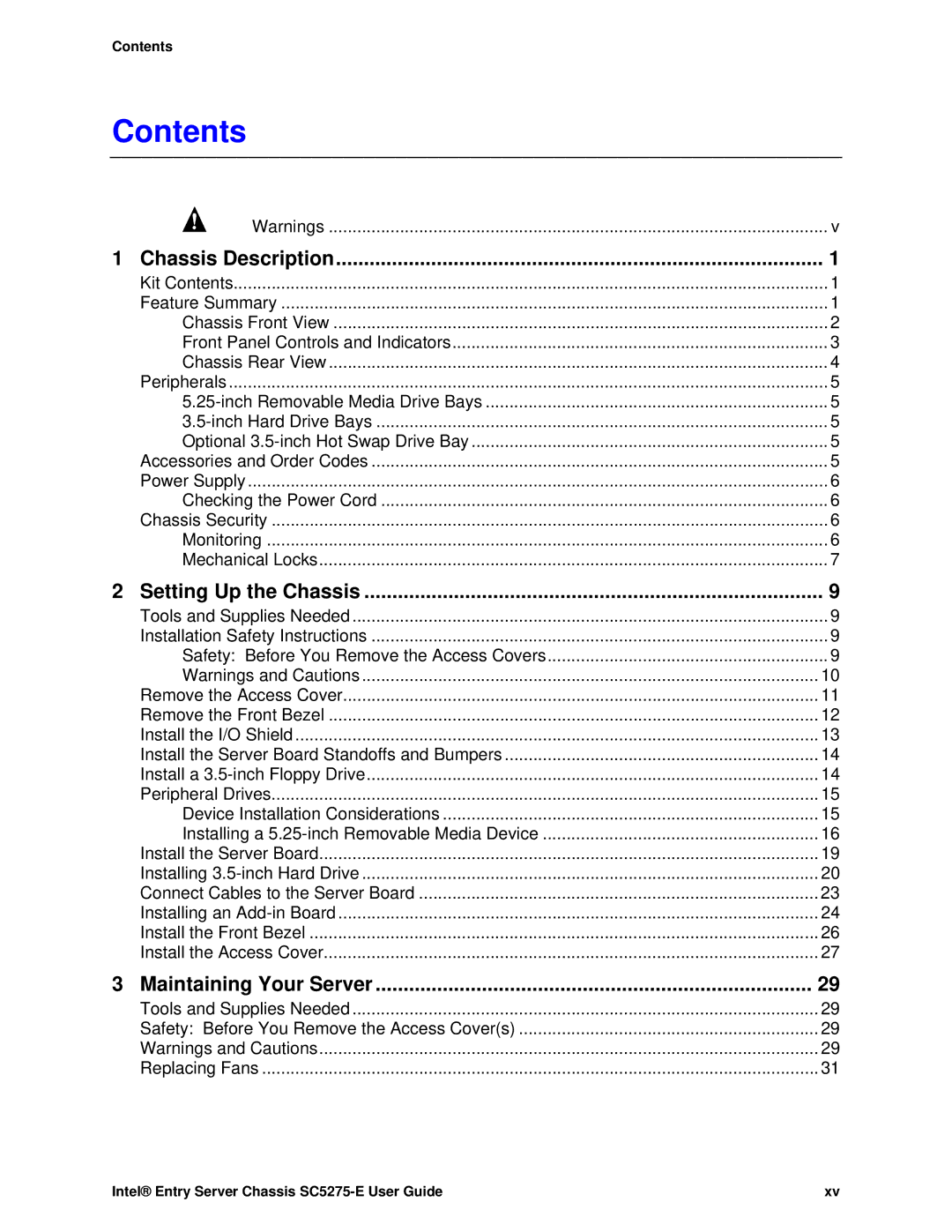 Intel C50277-001, SC5275-E manual Contents 