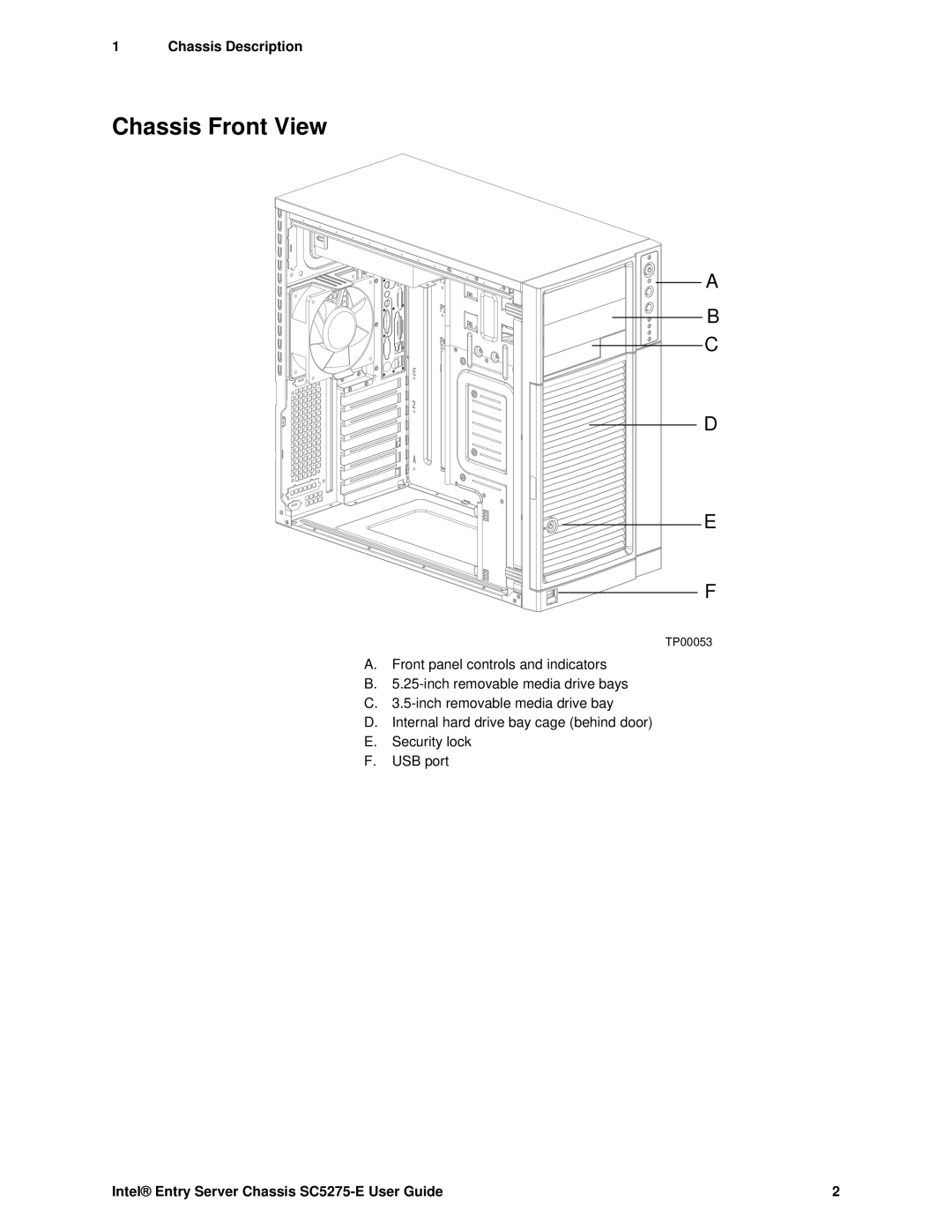 Intel SC5275-E, C50277-001 manual Chassis Front View 