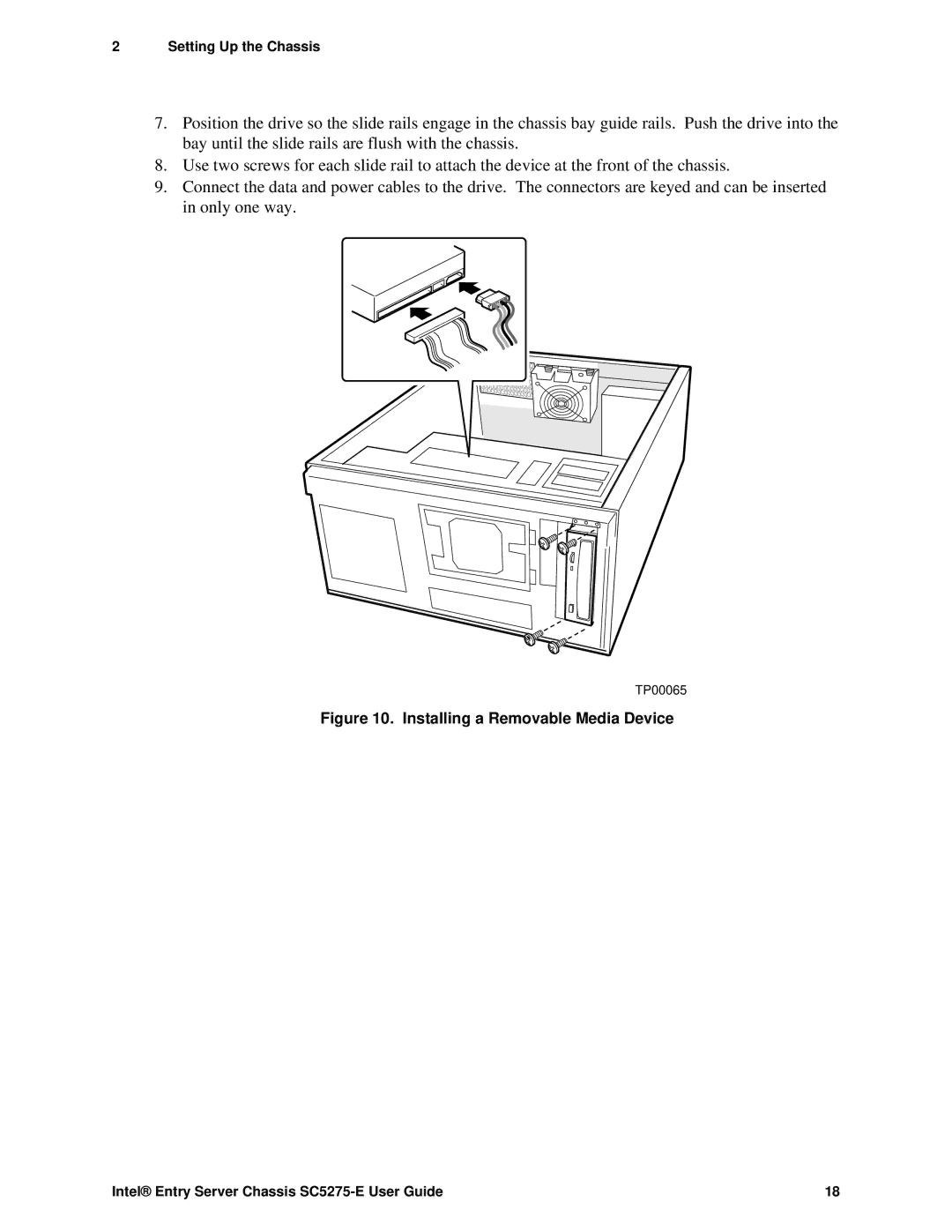 Intel SC5275-E, C50277-001 manual Installing a Removable Media Device 