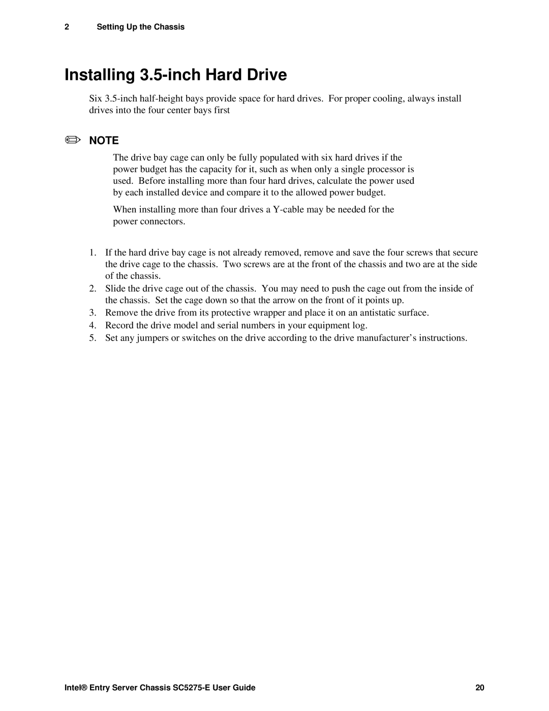 Intel SC5275-E, C50277-001 manual Installing 3.5-inch Hard Drive 