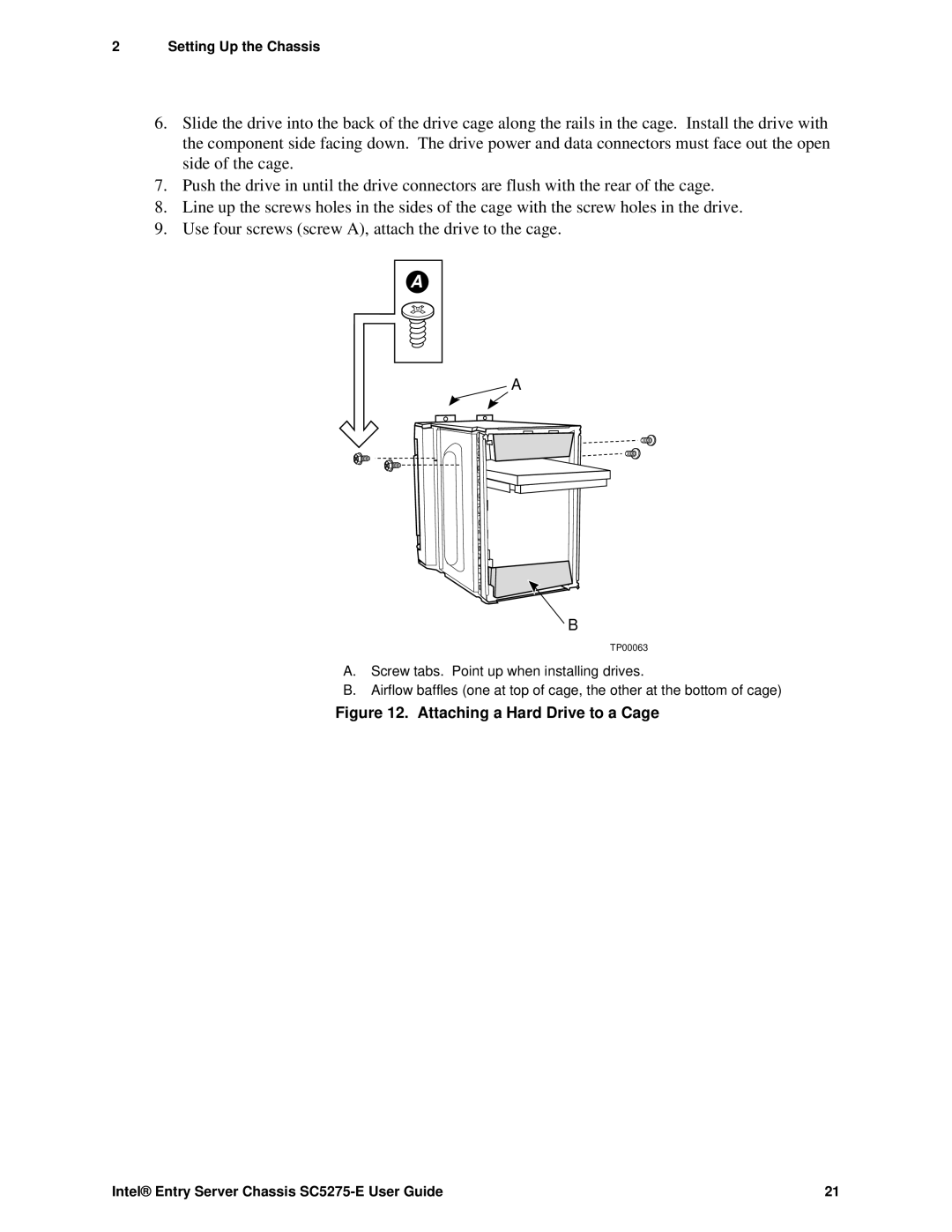 Intel C50277-001, SC5275-E manual Attaching a Hard Drive to a Cage 