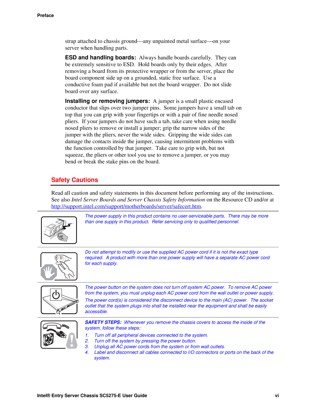 Intel SC5275-E, C50277-001 manual Safety Cautions 