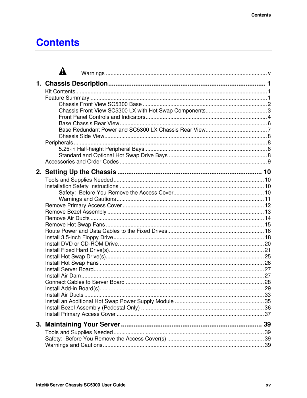 Intel SC5300 LX, SC5300 BRP manual Contents 