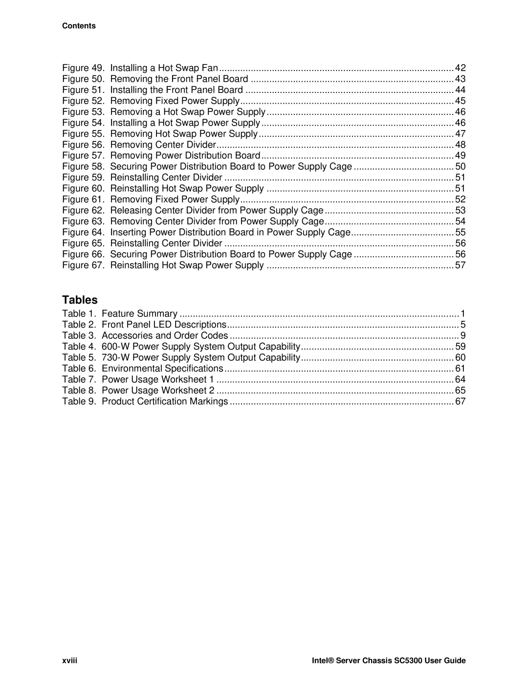 Intel SC5300 LX, SC5300 BRP manual Tables 