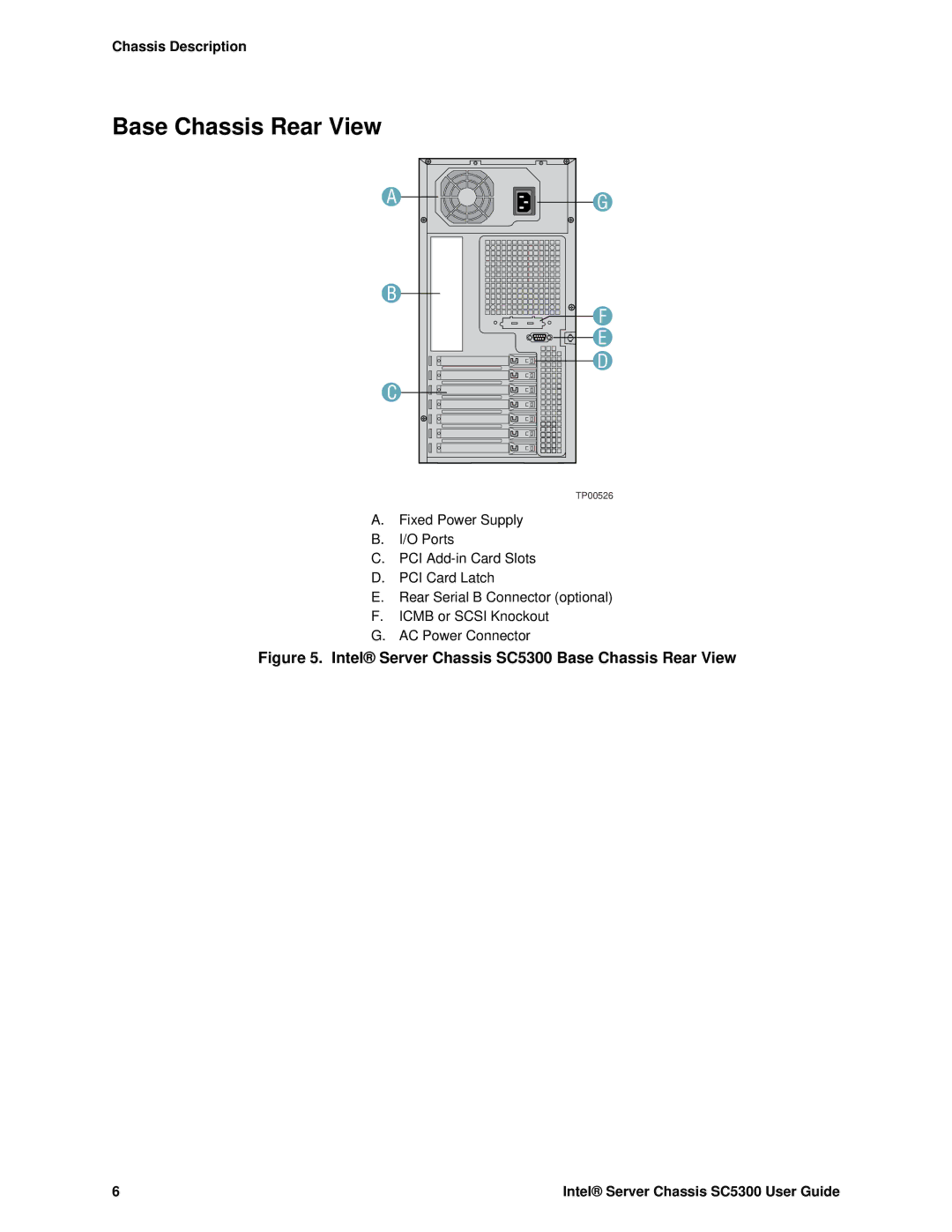 Intel SC5300 LX, SC5300 BRP manual Intel Server Chassis SC5300 Base Chassis Rear View 