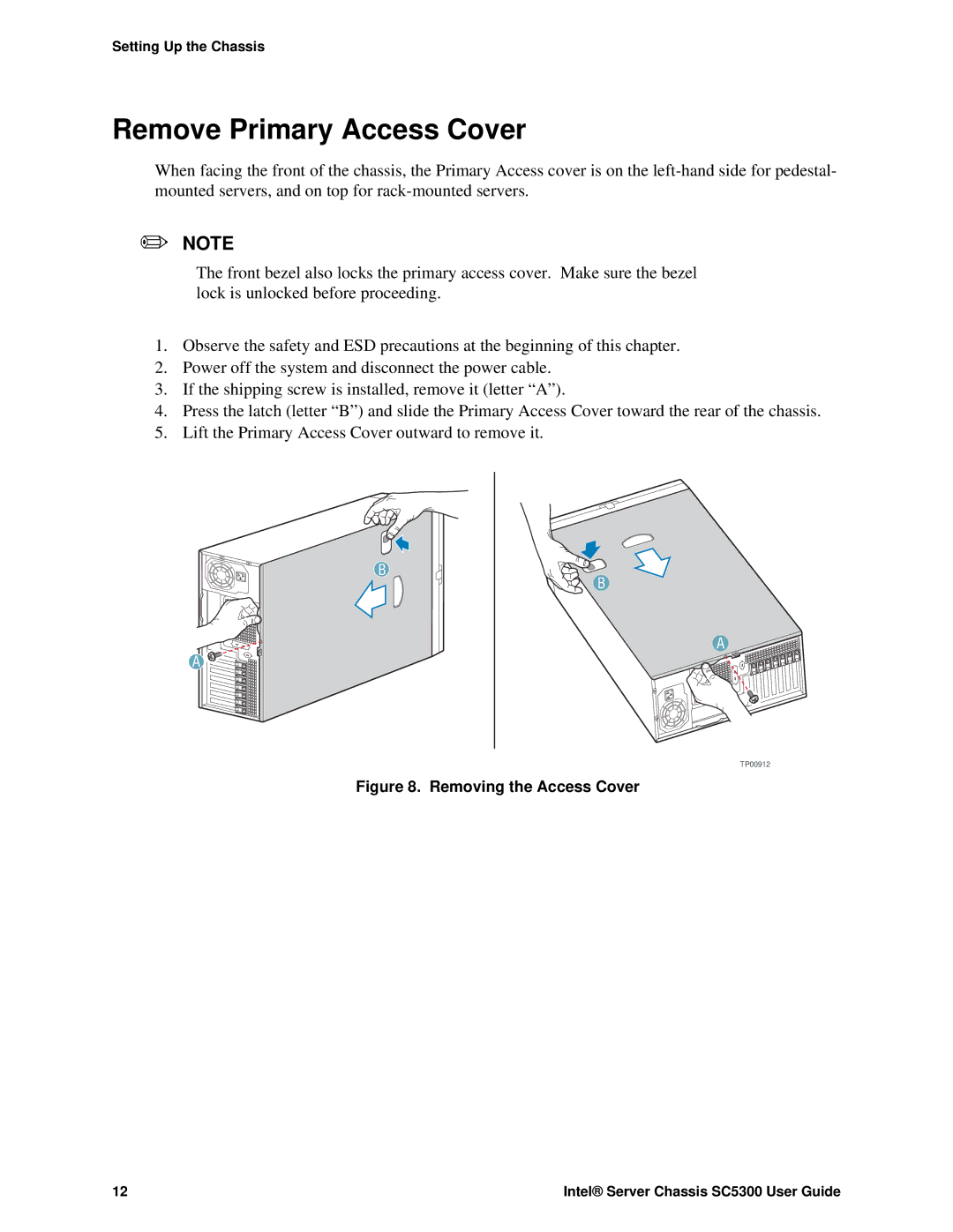 Intel SC5300 LX, SC5300 BRP manual Remove Primary Access Cover, Removing the Access Cover 