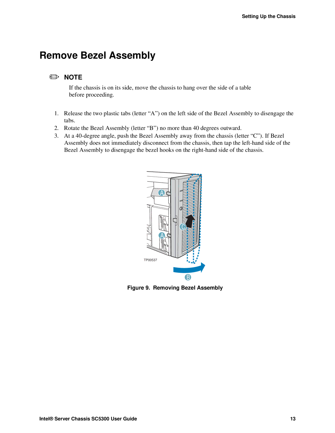 Intel SC5300 BRP, SC5300 LX manual Remove Bezel Assembly, Removing Bezel Assembly 