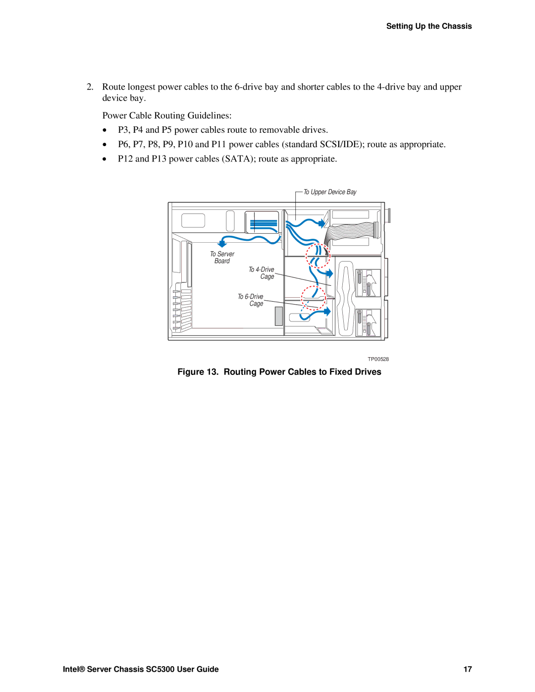 Intel SC5300 LX, SC5300 BRP manual Routing Power Cables to Fixed Drives 